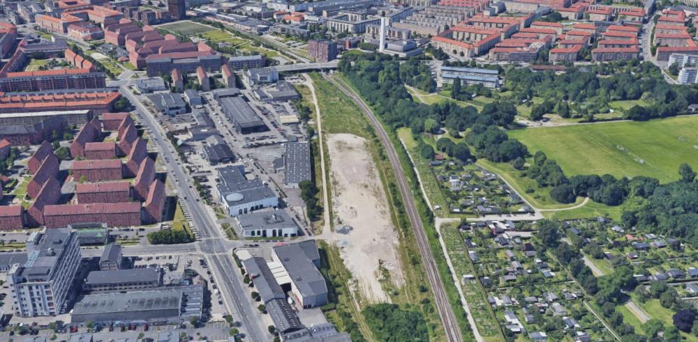 Rovsingsgade, baneterræn, luftfoto, Lersøparken