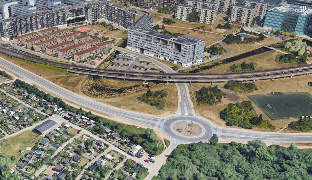 rundkørsel, ørestad, luftfoto