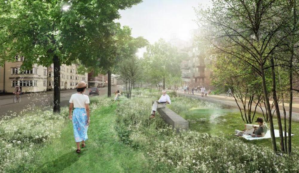 strandboulevarden, parkstrøg, solskinsdag.