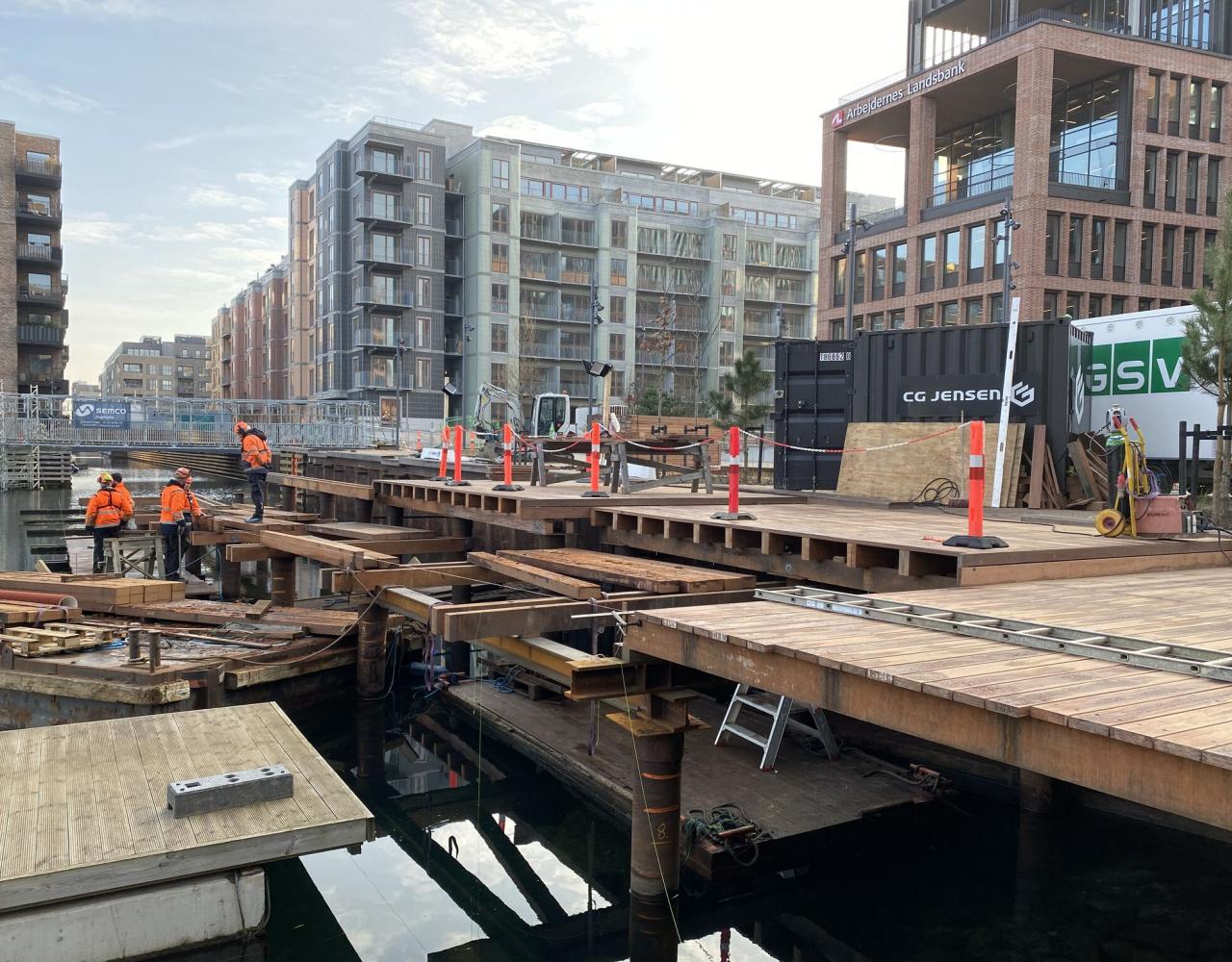 træbrygge, konstruktion, sluseholmen