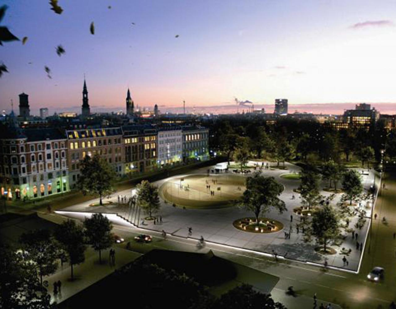 israels plads, rendering, aften