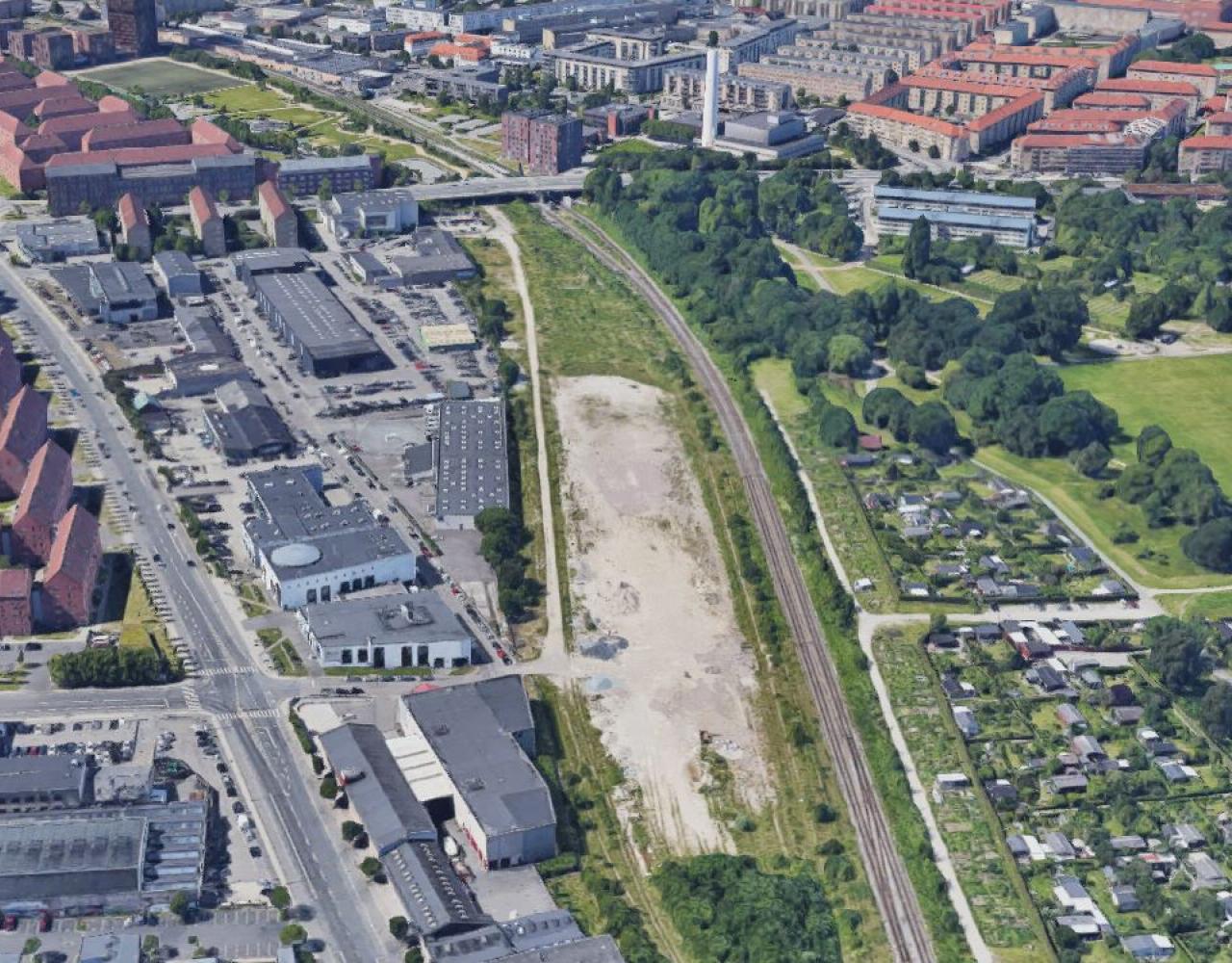 Rovsingsgade, baneterræn, luftfoto, Lersøparken