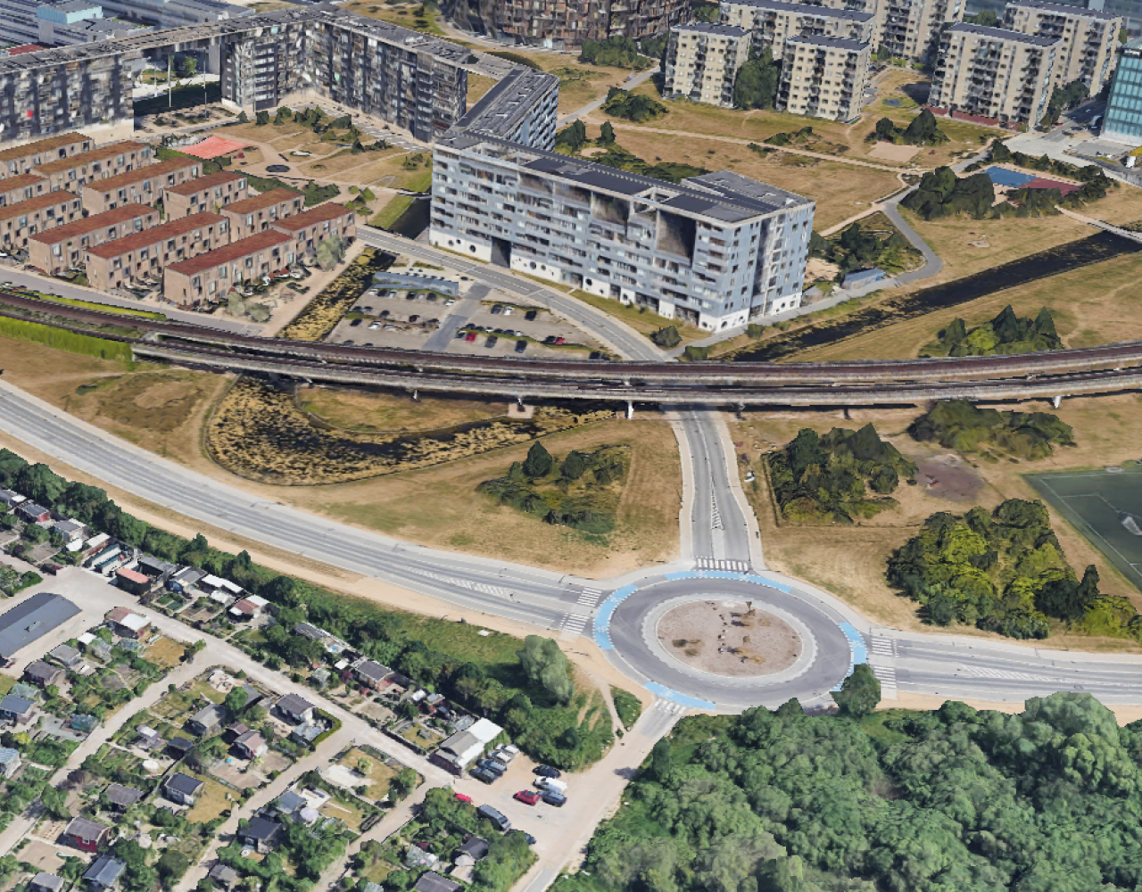 rundkørsel, ørestad, luftfoto