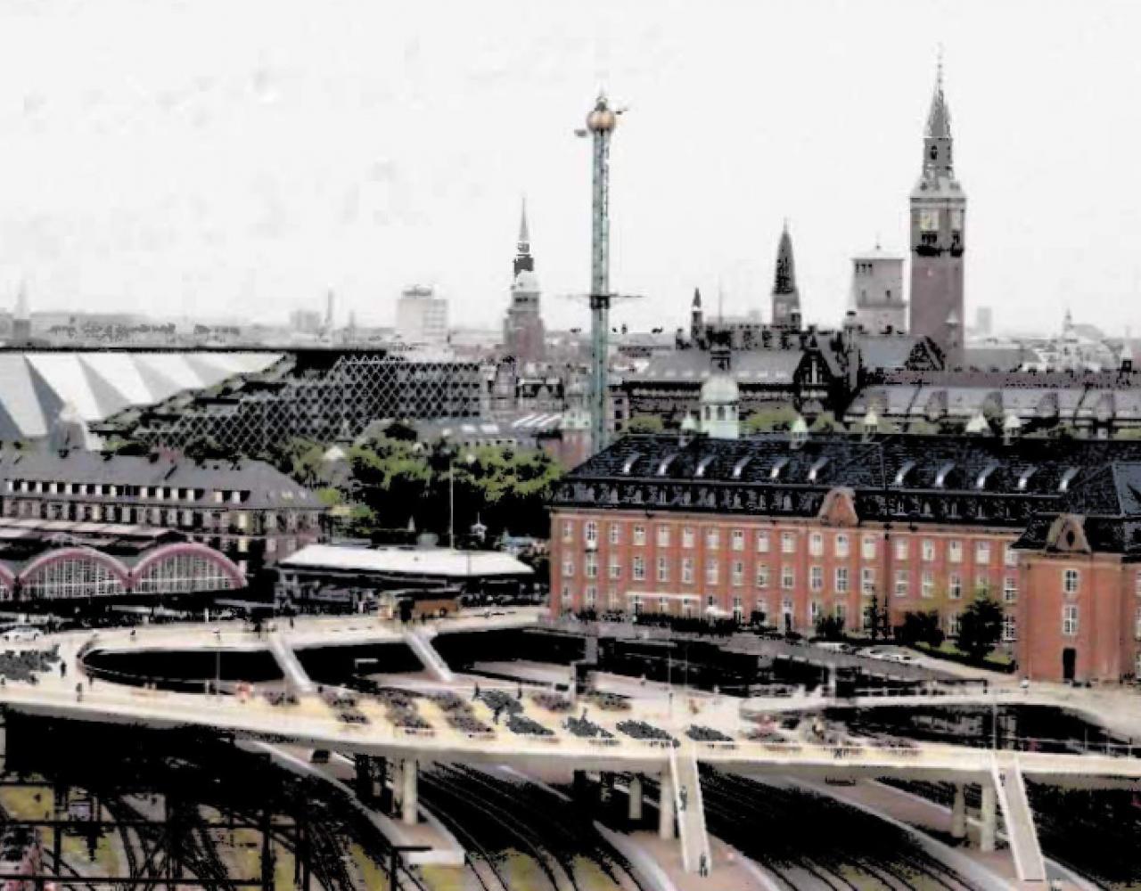 Forslag til hvordan et brosystem over baneterrænet ved Hovedbanegården kunne se ud