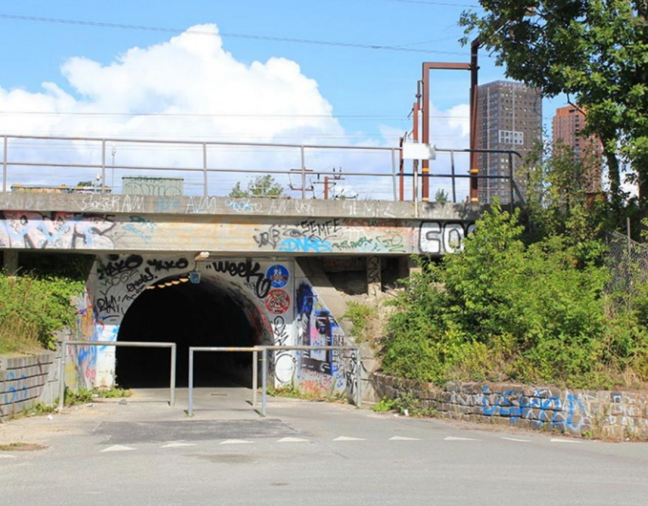 tunnel, jernbanebyen, tog