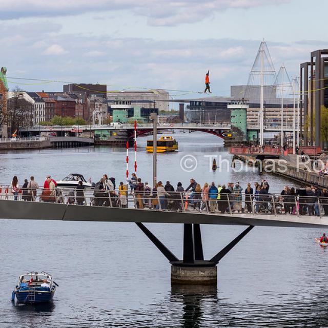 Danish Slackline Association is highlining across Copenhagen harbour