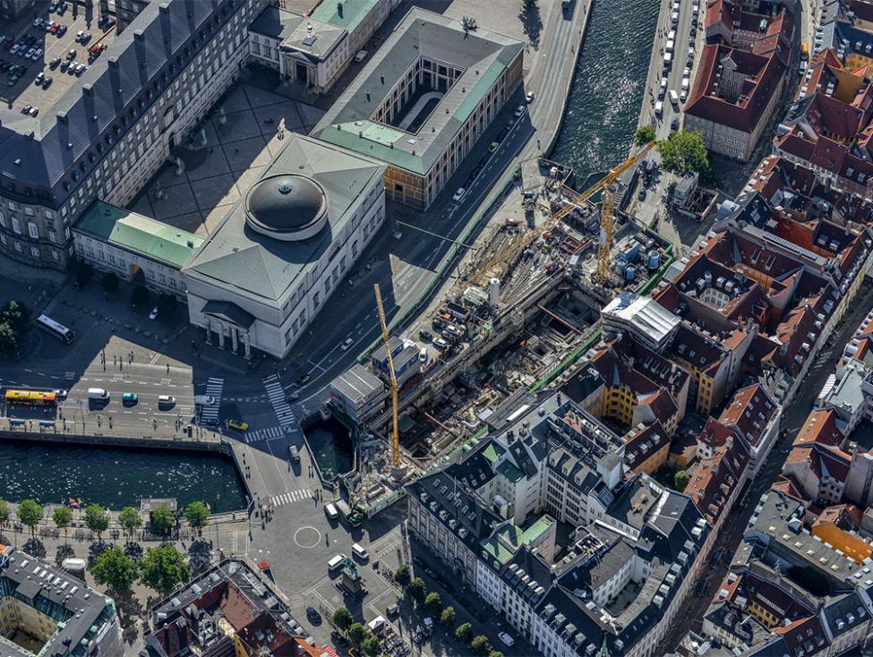 Gammel Strand metrobyggeplads luftfoto