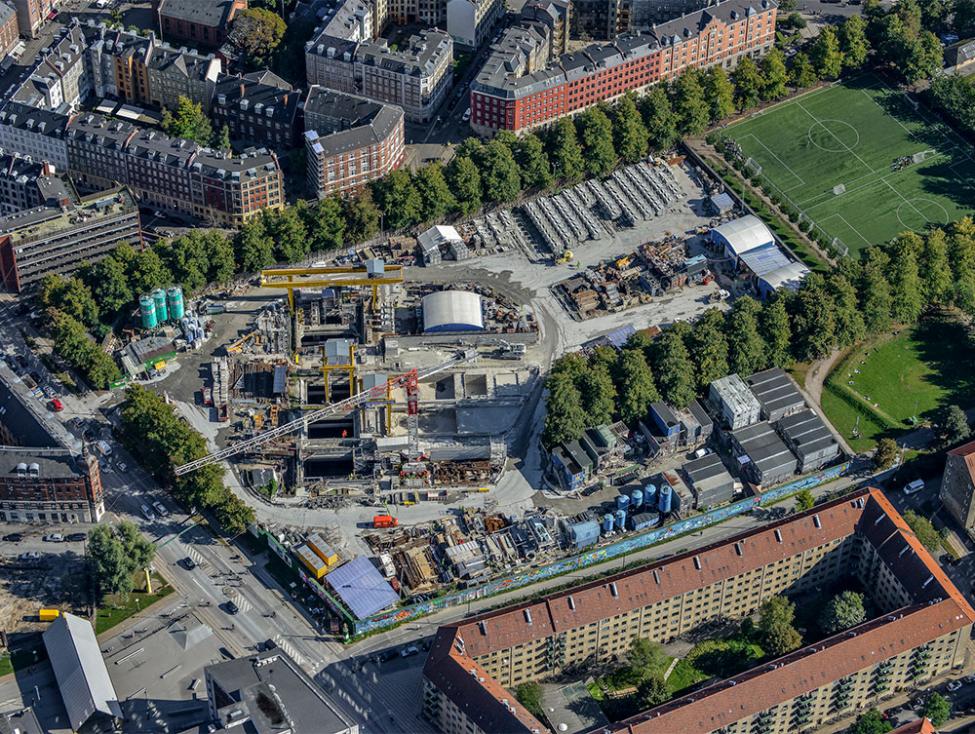 Nørrebroparken metrobyggeplads luftfoto