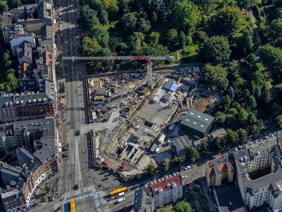Nørrebros Runddel metrobyggeplads luftfoto