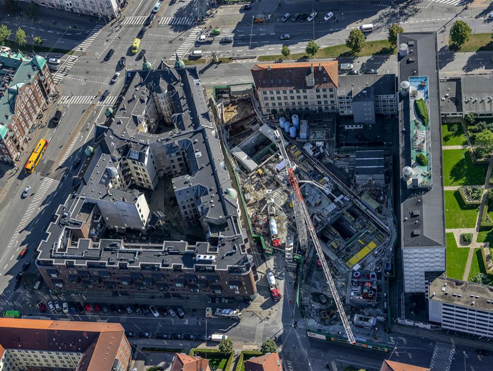 Poul Henningsens Plads metrobyggeplads luftfoto