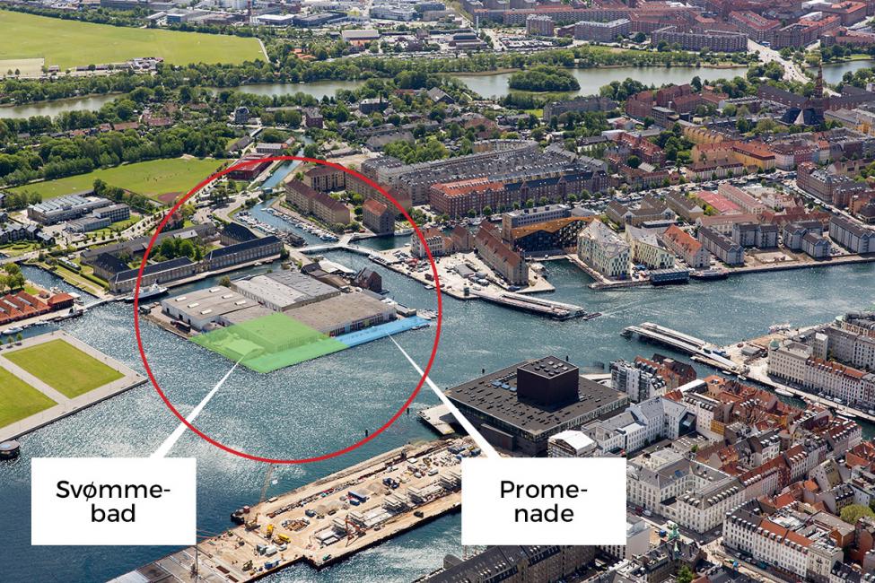 Christiansholm luftfoto svømmebad placering masterplan